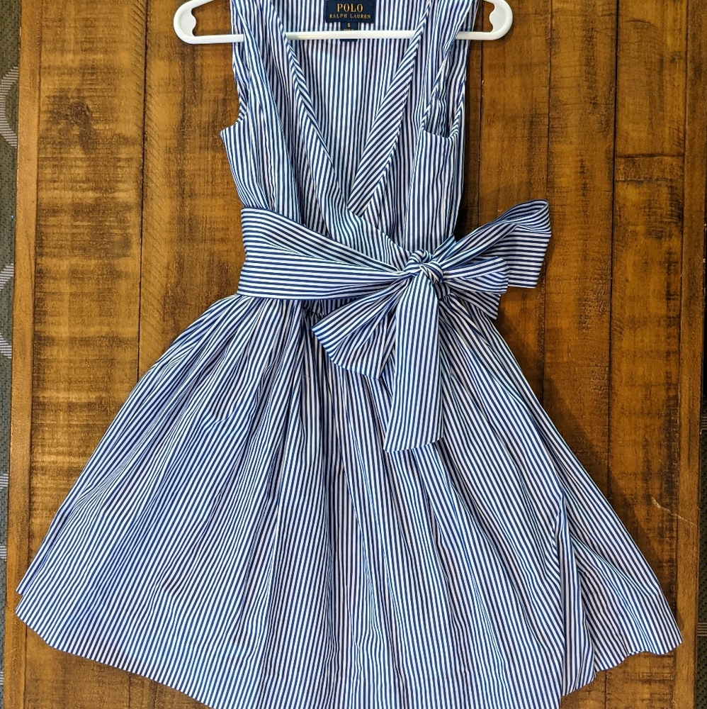 Polo by Ralph Lauren Striped white and blue belted dress size 6